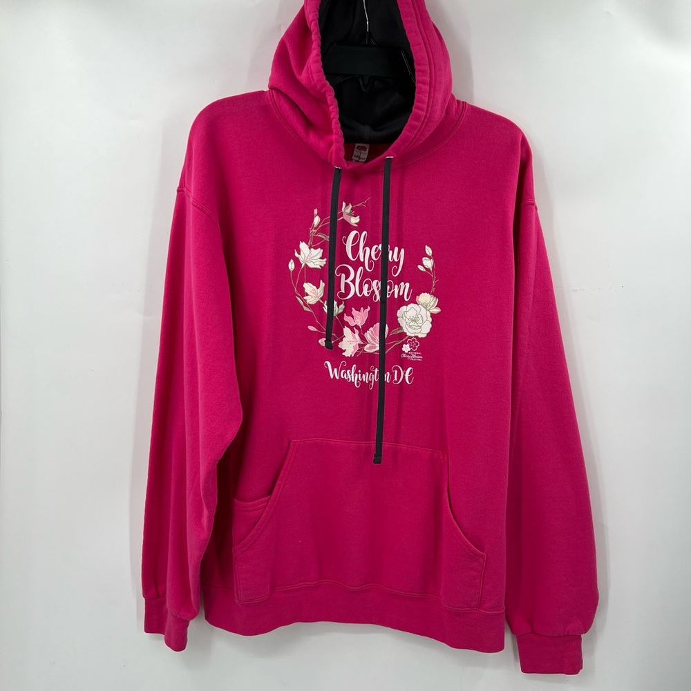 Cherry Blossom Hoodie Sweatshirt Fuchsia Sz Lrg Washington DC fruit of the loom